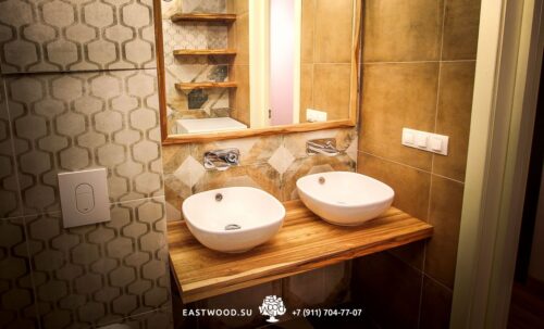 Купить Столешница в ванную тик на сайте Azokhe с быстрой доставкой по Москве и области.