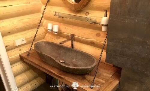 Купить Столешница в ванную орех на цепях на сайте Azokhe с быстрой доставкой по Москве и области.